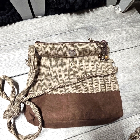 EUC 3-Piece Set Crossbody Wristlet Wallet Change Purse Pouch Herringbone Brown - Picture 4 of 14